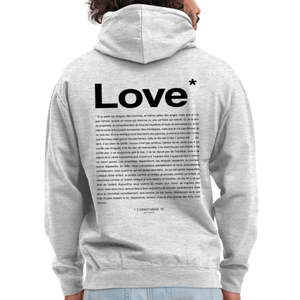 Sweat-shirt à capuche chrétien : Love - gris clair chiné