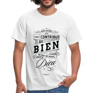 T-shirt chrétien Homme :  Romains 8.28 - jaune