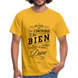 T-shirt chrétien Homme :  Romains 8.28 - jaune