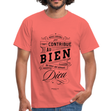 T-shirt chrétien Homme :  Romains 8.28 - corail