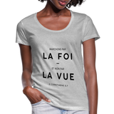 T-shirt chrétien Femme : 2 Corinthiens 5:7 - gris chiné